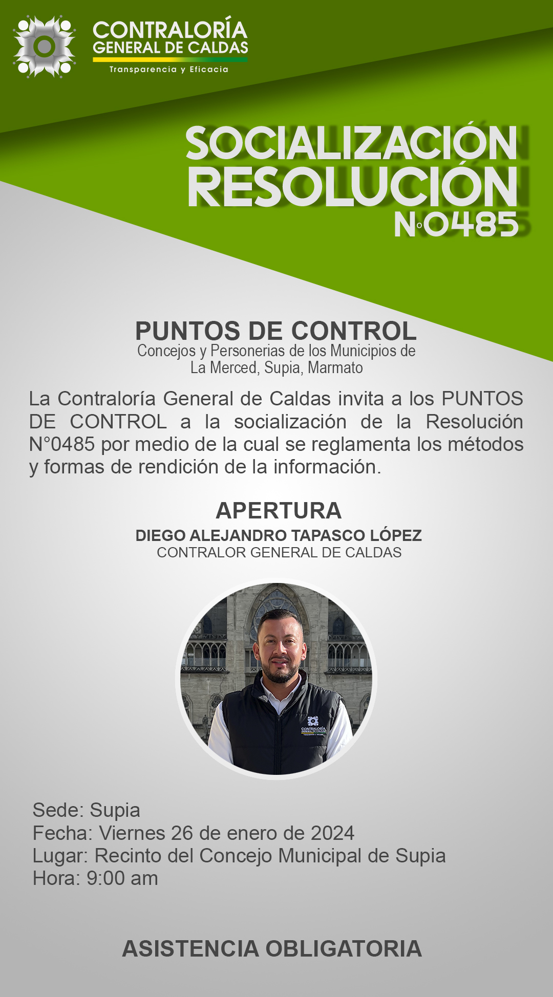 Lee más sobre el artículo Invitación socialización Resolución N°0485- Puntos de Control de los Municipios de Supía, Marmato y La Merced